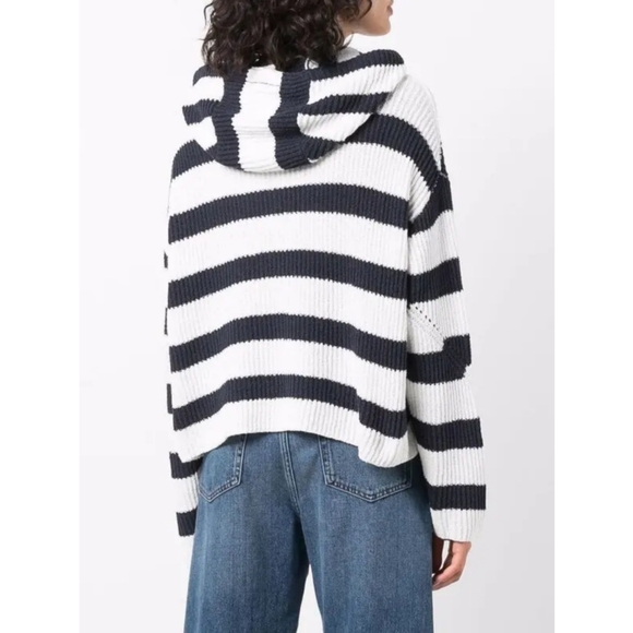 🆕️ Rag & Bone Sunny Cotton Stripe Hoodie Sweater Navy White Size Medium - Picture 9 of 16